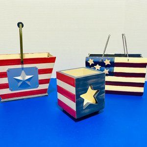 NEW… Americana Home Decor: Two [2] American Flag Boxes, Heart Shaped Candle Box